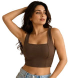 Brown Women's  Sports Bra | Longline Gym & Yoga Crop Top for women