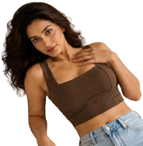 Brown Women's  Sports Bra | Longline Gym & Yoga Crop Top for women
