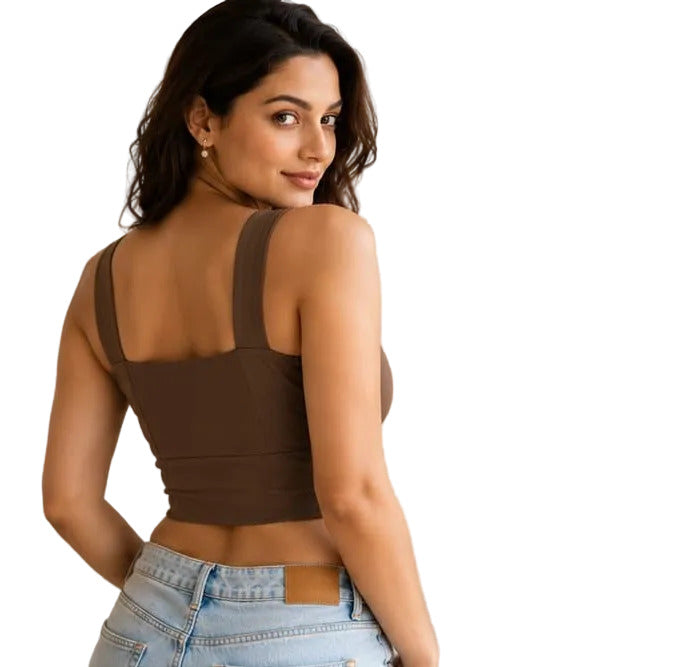 Brown Women's  Sports Bra | Longline Gym & Yoga Crop Top for women