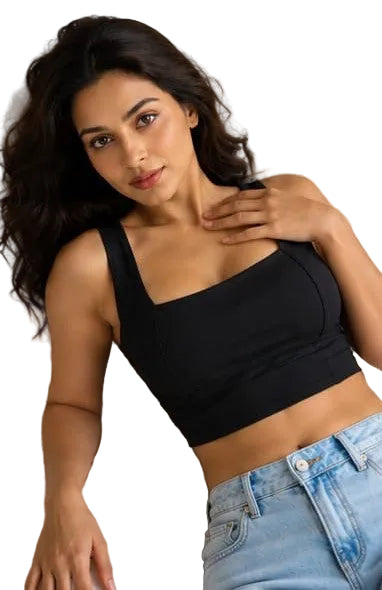 Black Women's High Sports Bra | Polyester Spandex  for Gym, Yoga & Workout