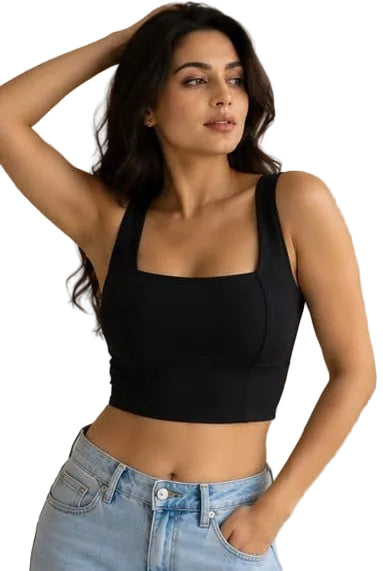 Black Women's High Sports Bra | Polyester Spandex  for Gym, Yoga & Workout