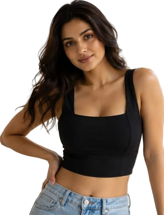 Black Women's High Sports Bra | Polyester Spandex  for Gym, Yoga & Workout