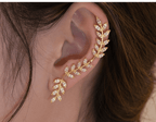 Gold leaf ear cuff with crystal accents, elegant women's fashion accessory for everyday wear