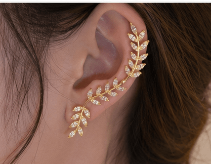 Gold leaf ear cuff with crystal accents, elegant women's fashion accessory for everyday wear