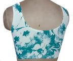 Teal and white floral print crop top for women, stylish fashion accessory