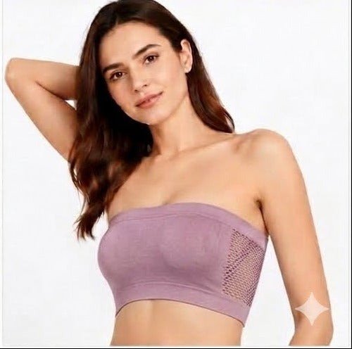 Women’s Breathable Tube Bra | Solid Hollow Pattern & Everyday Comfort