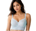 Light blue lace bra with floral detailing, soft straps, and comfortable fit for women's innerwear