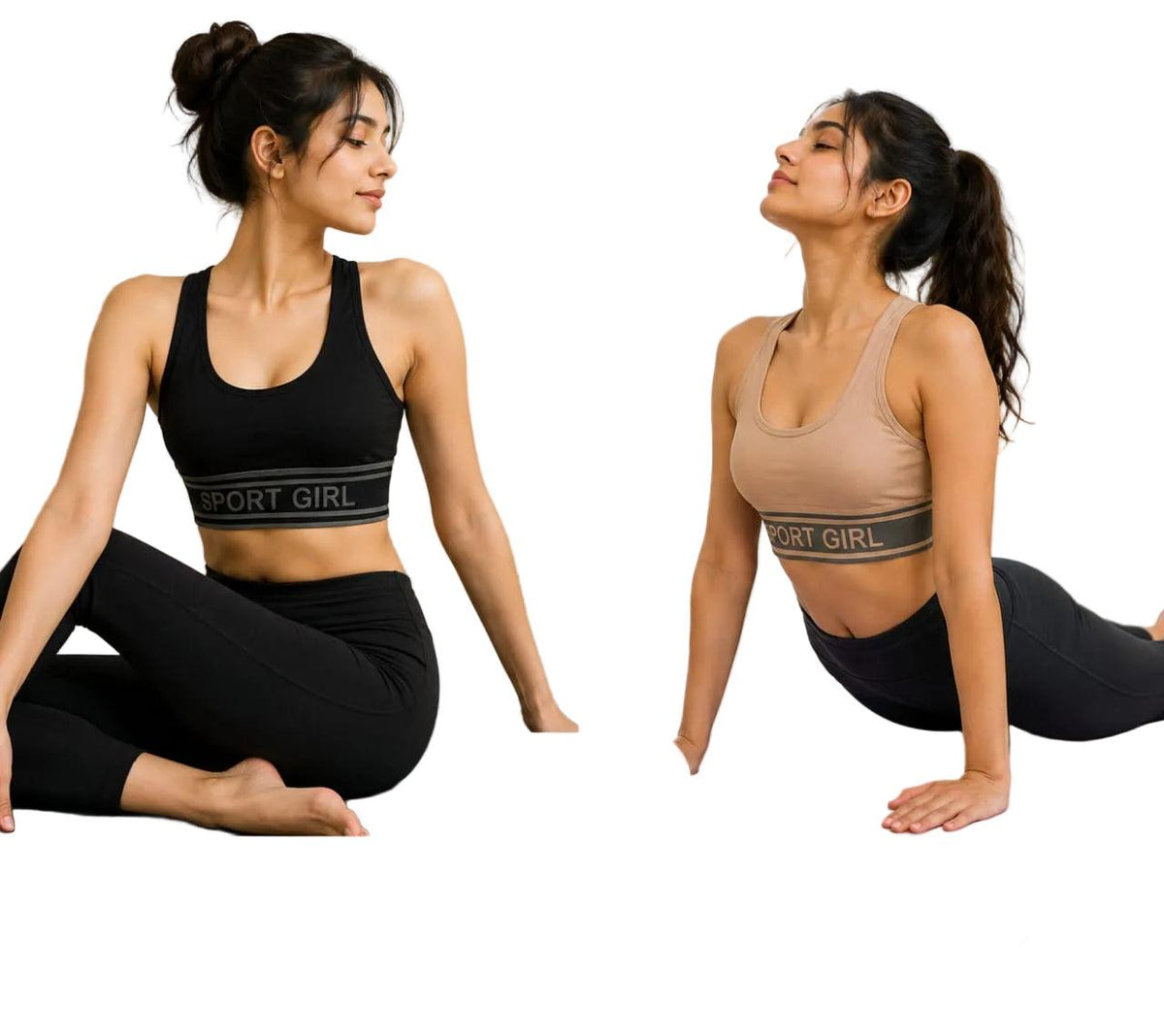 Black and beige Sport Girl sports bras for yoga & workout, soft cotton, breathable, stretchable fit