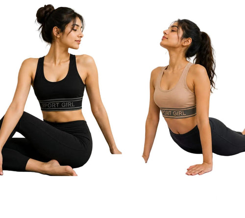 Black and beige Sport Girl sports bras for yoga & workout, soft cotton, breathable, stretchable fit