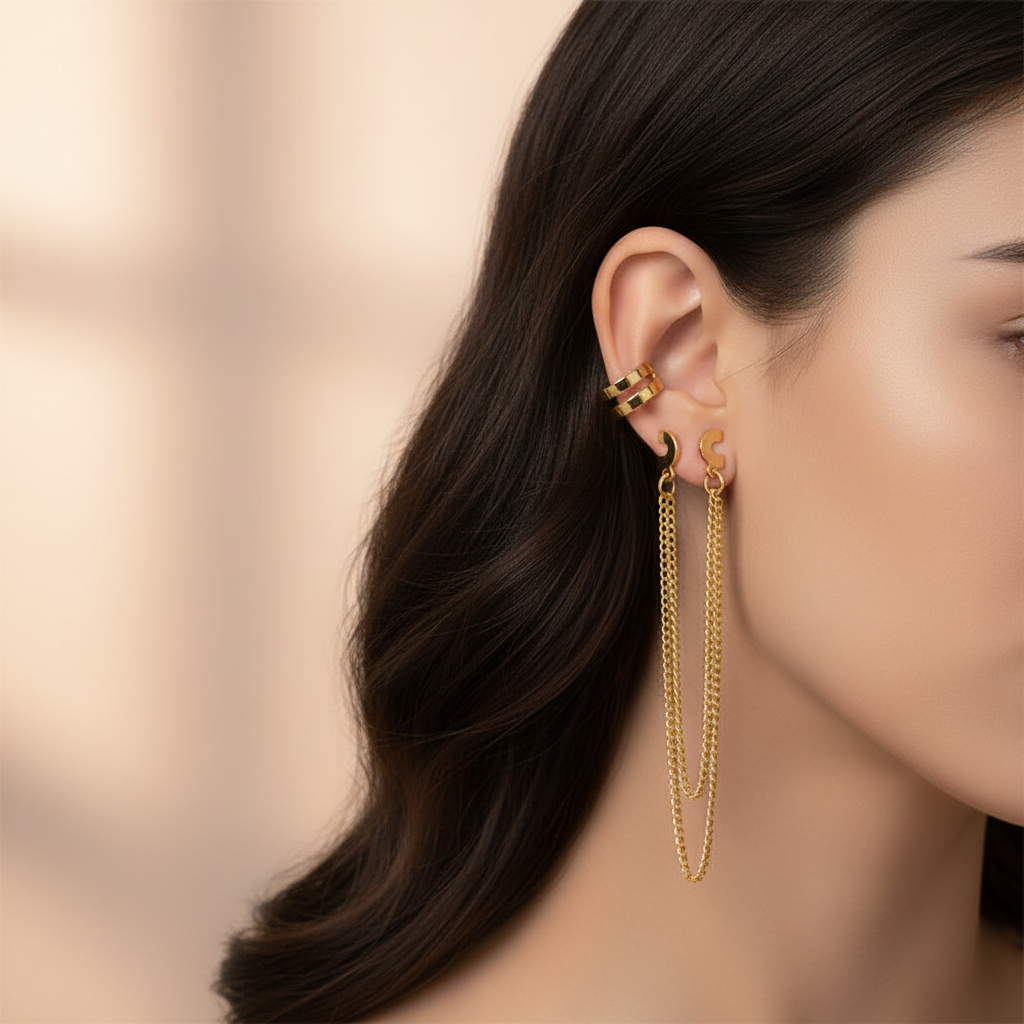 Double Chain Drop Ear Cuff