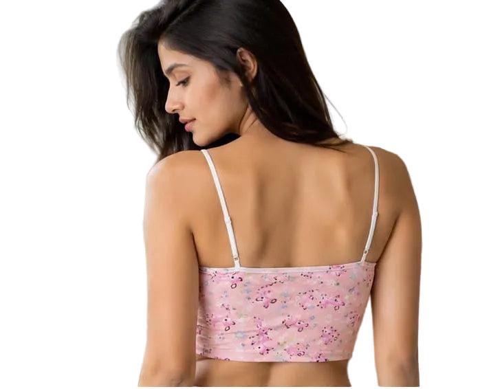 Pink floral print women's crop top with thin straps, stylish innerwear for casual wear