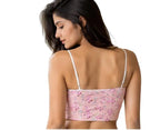 Pink floral print women's crop top with thin straps, stylish innerwear for casual wear