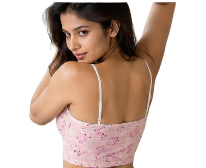 Pink floral crop top with thin straps, women's fashion innerwear