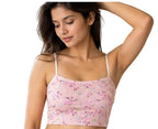 Pink floral print women's camisole top with thin straps, soft fabric, casual innerwear style