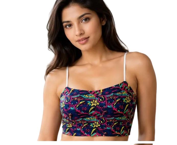 Floral print women's crop top with thin straps, stylish innerwear for casual wear