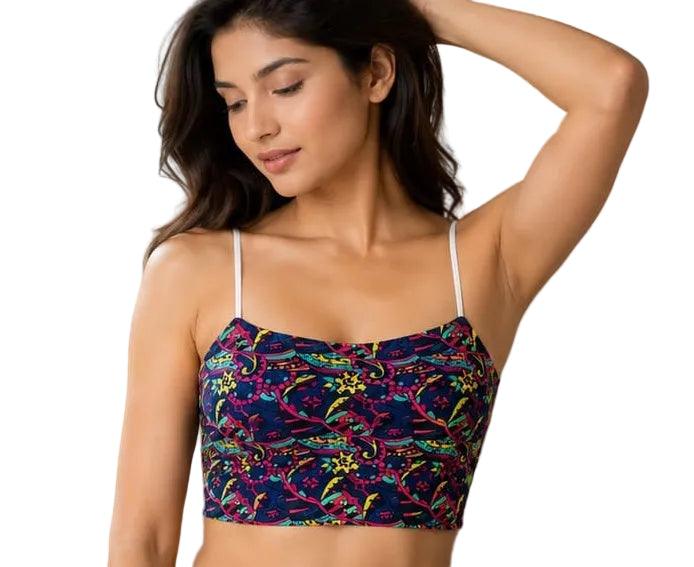 Floral print women's crop top with thin straps, stylish innerwear for casual wear