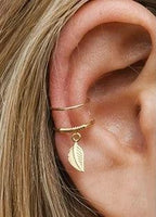 Gold leaf charm ear cuff earring for women, stylish fashion accessory