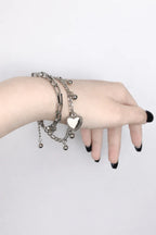 Silver Heart Charm Layered Link Bracelet | Tashfi Mart