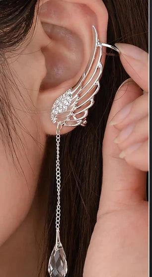 Elegant angel wing earrings with crystal drop, perfect for women's fashion jewelry collection