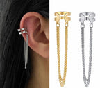 Silver ear cuff with chain tassels, gold & silver ear climber earrings for women's fashion accessories