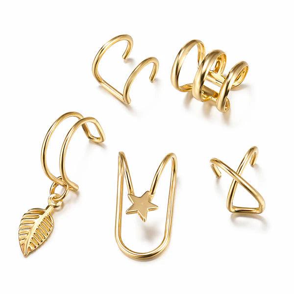 Gold hoop earrings with leaf, star, and geometric charms for women's fashion jewelry