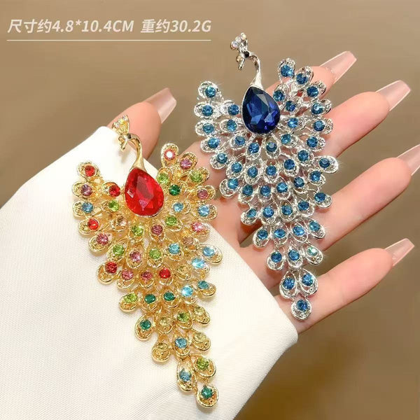 Gold Blue Royal Peacock Crystal Brooch Luxury Pin for Women