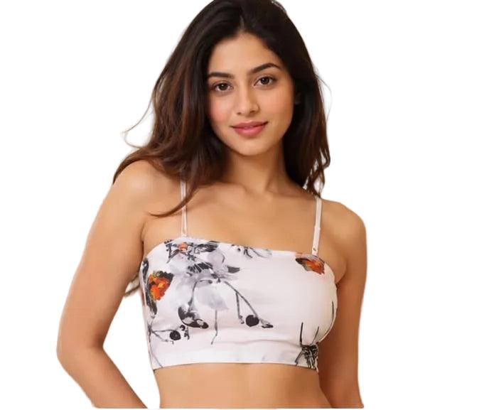 White floral print crop top with thin straps, women's fashion innerwear