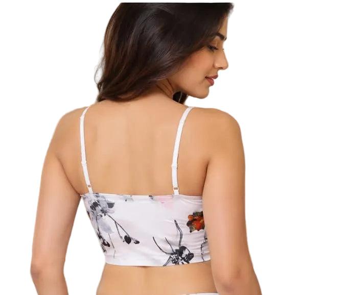 White floral print crop top with thin straps, women's fashion innerwear