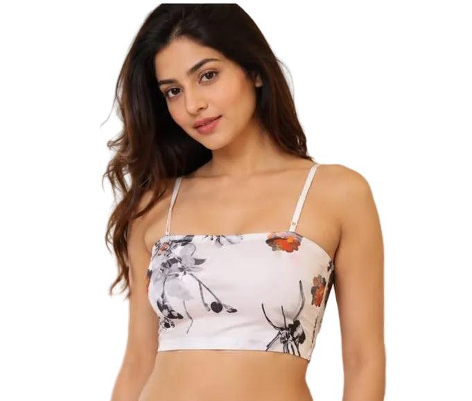 Floral print women's crop top with thin straps, stylish innerwear fashion
